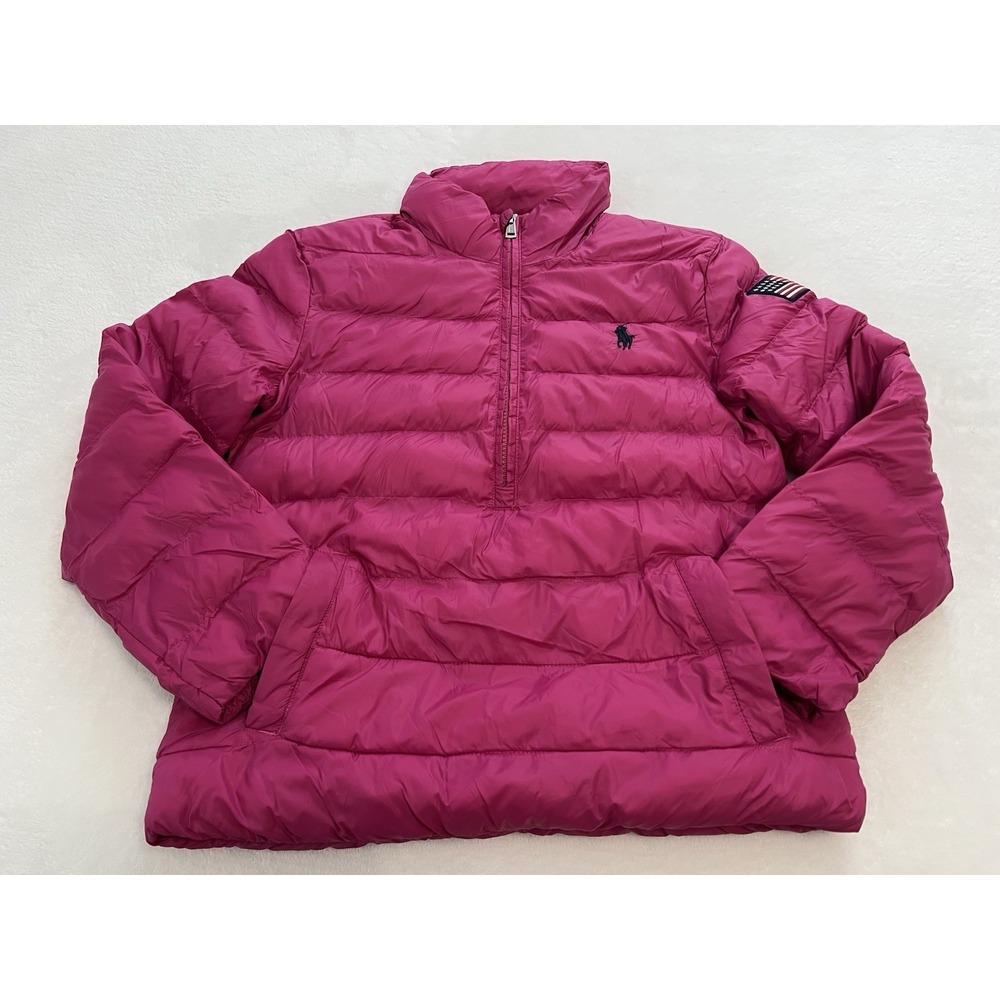 POLO‎ Ralph Lauren Kids Girls Half Zip Mock Neck Pink Puffer Jacket Sz M 5-10YRS